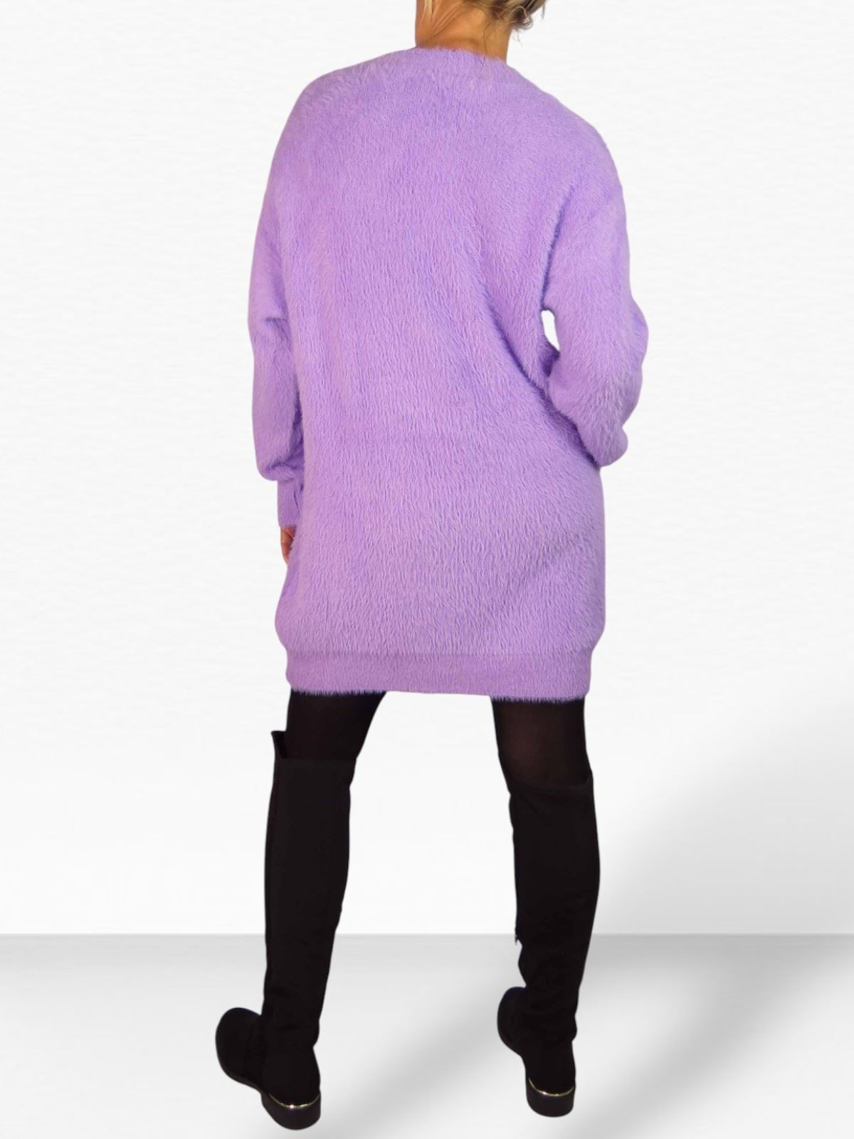 Damen Strick V Ausschnitt Pullover Kleid weich und kuschelig Strick Winterkleid Langarm - Bild 57 von 69
