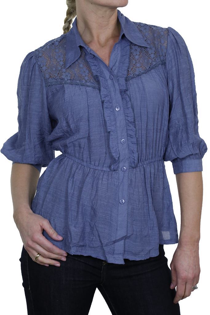 Womens Crochet Lace Collar Blouse Ruffle Button Up Shirt Casual Size 8-16 - Picture 9 of 28