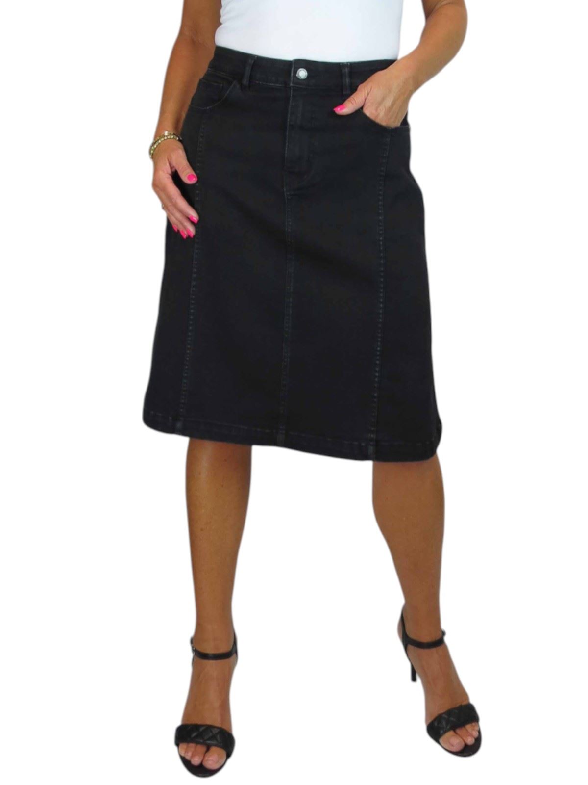 Damen A-Linie Stretch Denim Rock Knielang Freizeit Jeansrock 10-22 - Bild 13 von 42