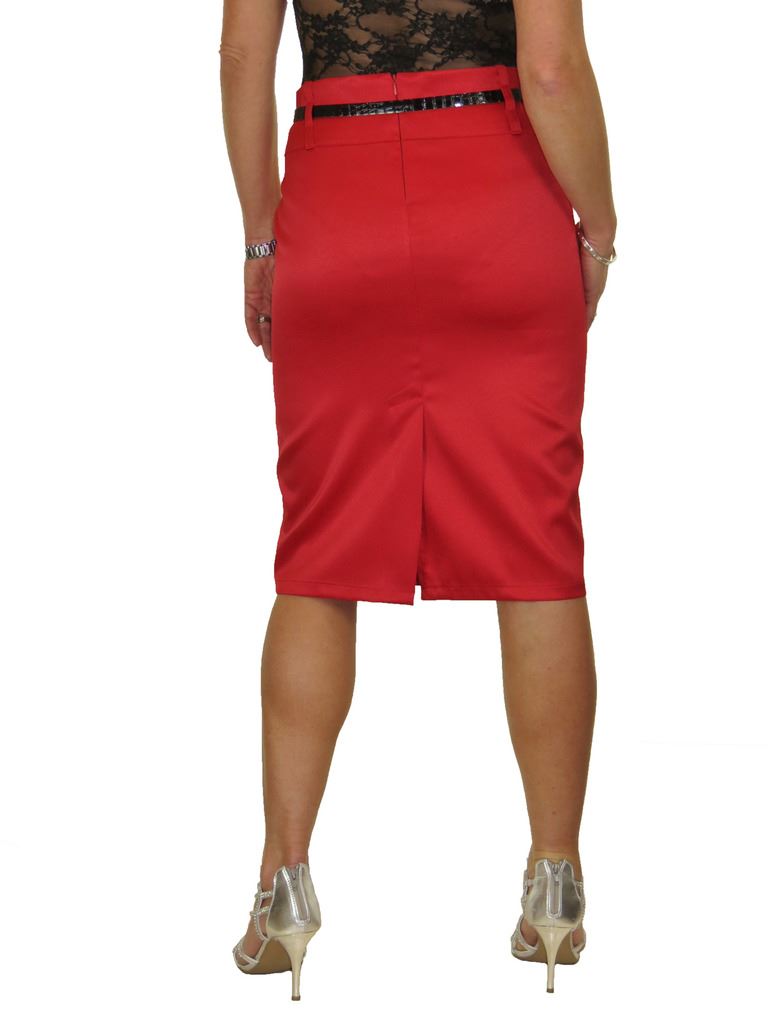 FREE Skinny Belt Navy Blue 8-18 2328 NEW Smart Stretch Satin Pencil Skirt