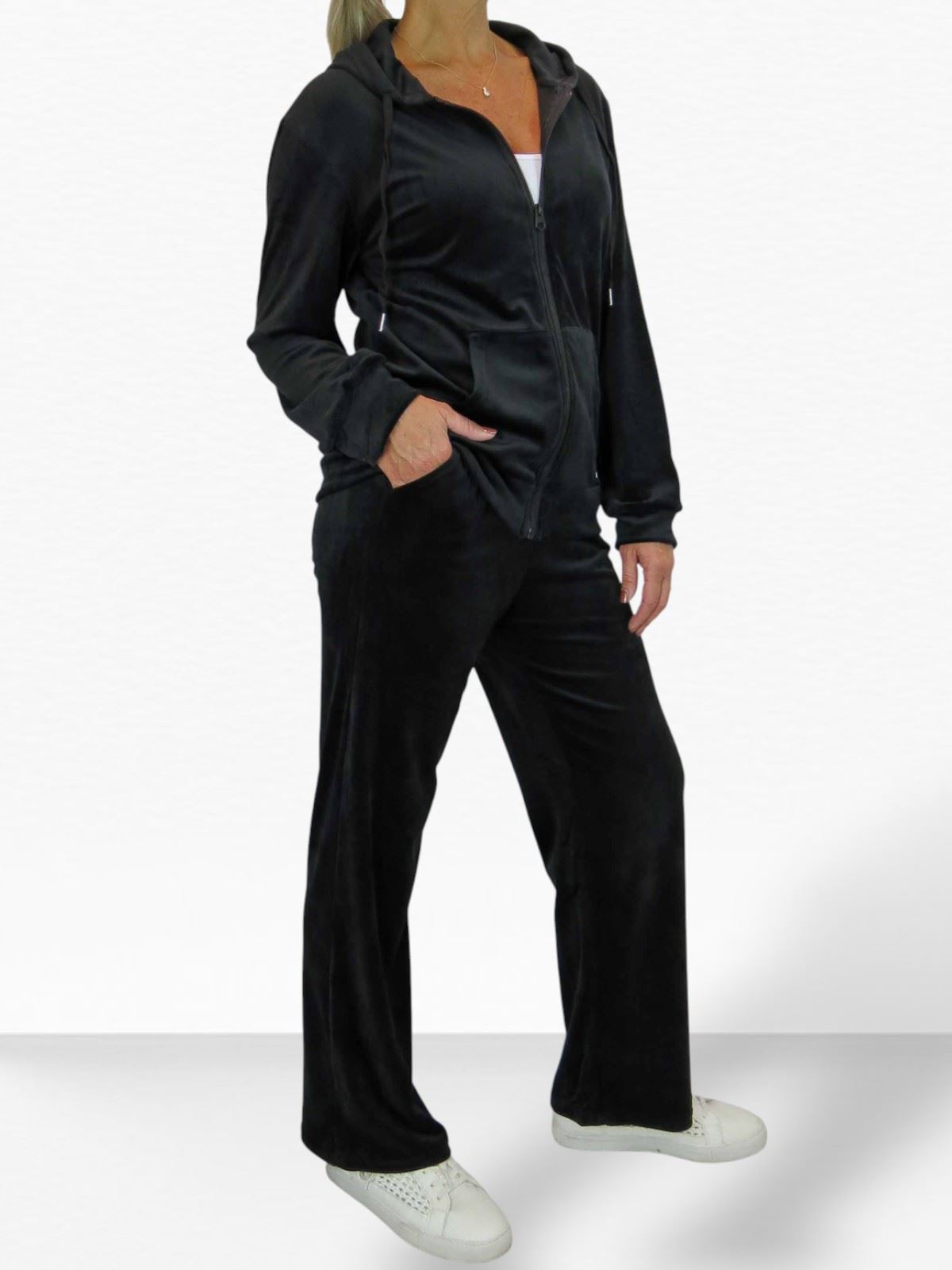 Ladies 2 Piece Velour Tracksuit Set Jogger and Zip Hoodie Casual Loungewear - Picture 25 of 38