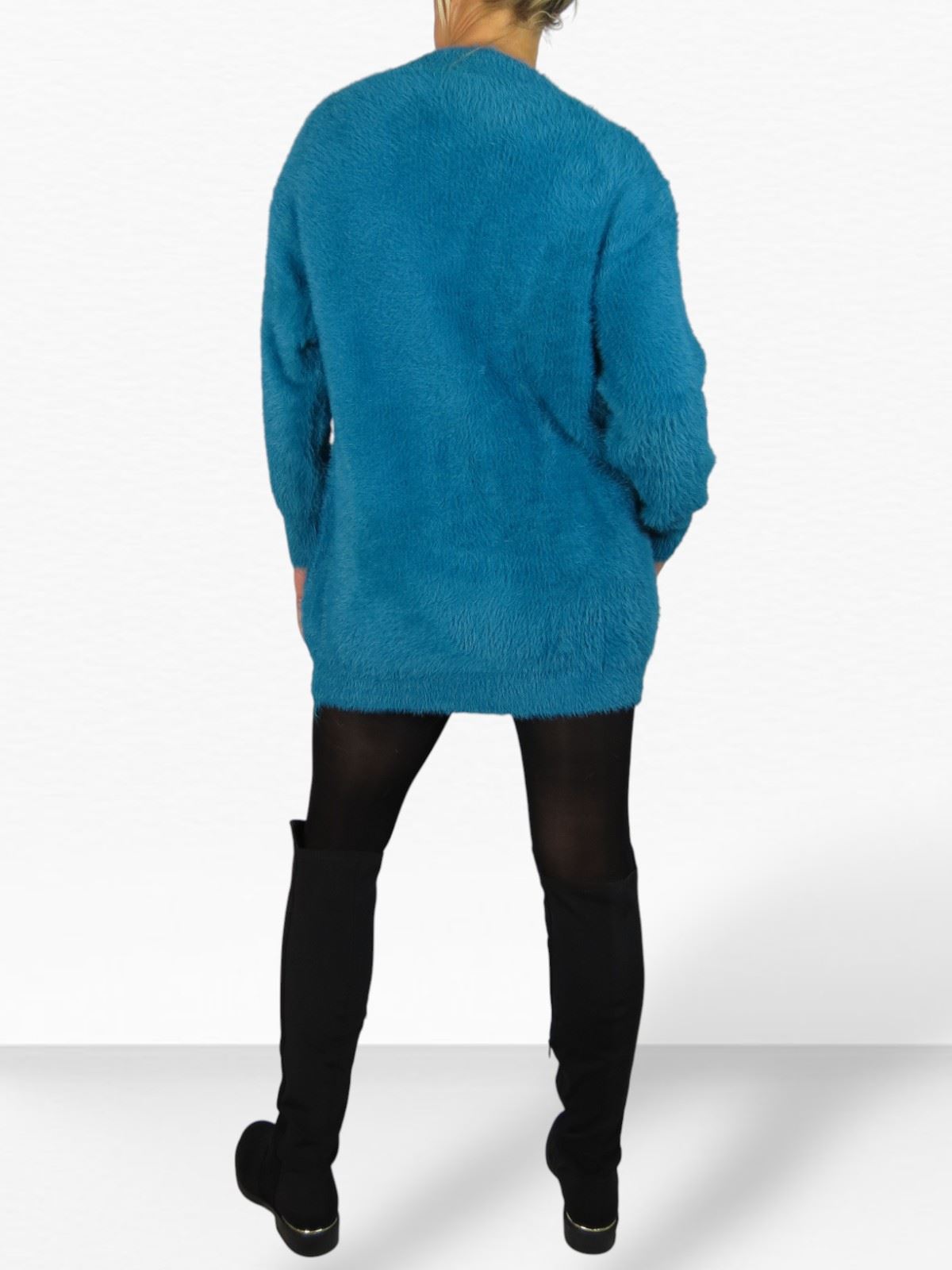 Damen Strick V Ausschnitt Pullover Kleid weich und kuschelig Strick Winterkleid Langarm - Bild 36 von 69