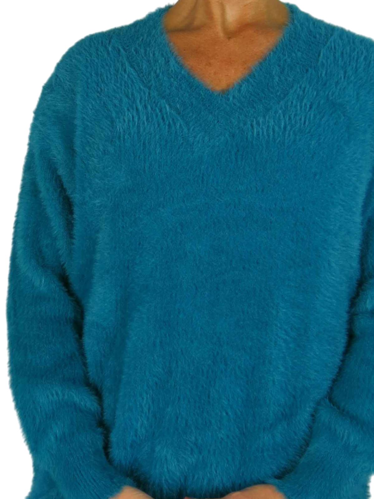 Damen Strick V Ausschnitt Pullover Kleid weich und kuschelig Strick Winterkleid Langarm - Bild 38 von 69