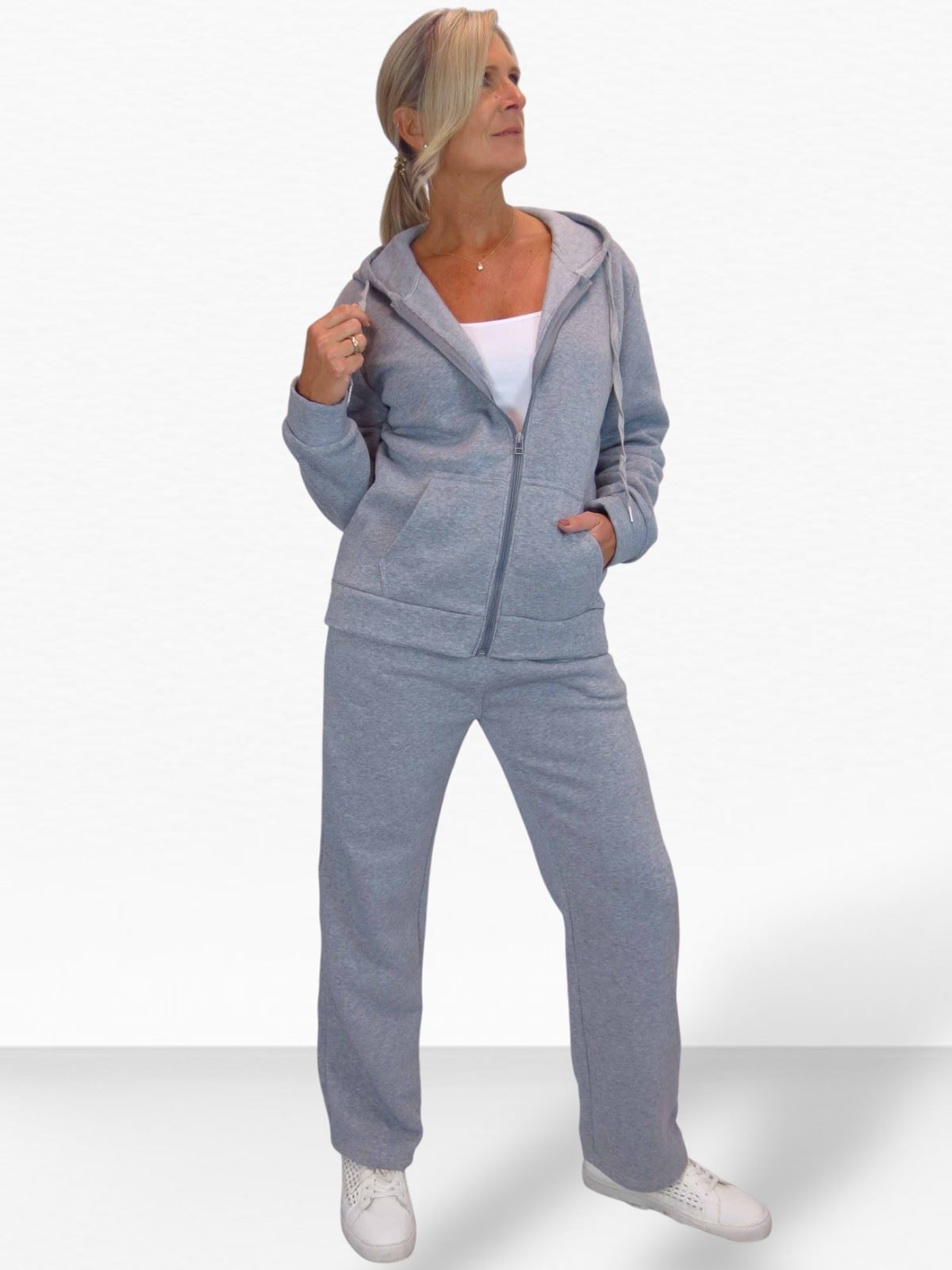 Damen 2 teiliges Fleece Trainingsanzug Set Jogger und Zip Hoodie Freizeit Loungewear - Bild 10 von 29