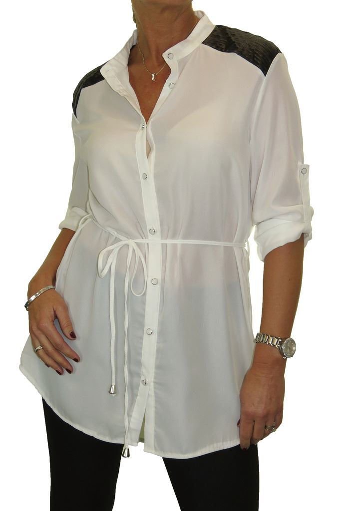 Damen Smart Langarm Knopfleiste Tunika Bluse fein weiches Gefühl Shirt Top 8-16 - Bild 11 von 22