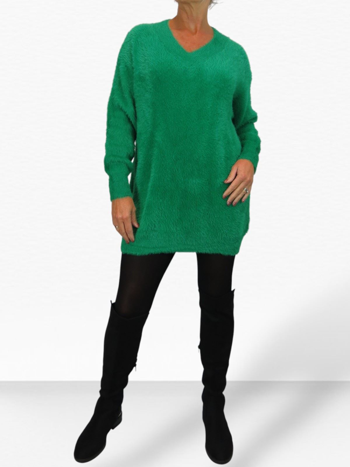 Damen Strick V Ausschnitt Pullover Kleid weich und kuschelig Strick Winterkleid Langarm - Bild 49 von 69