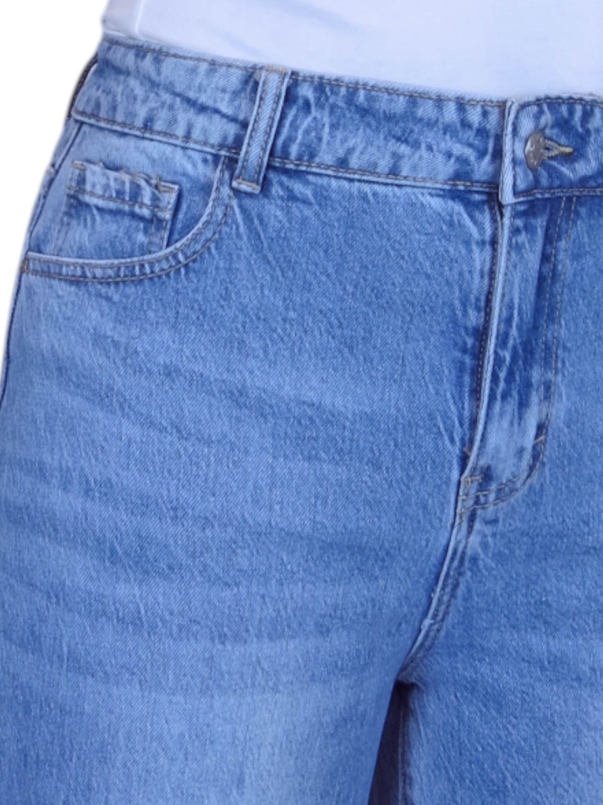 Ladies Stretch Denim Jeans High Waisted Pale Blue Wide Leg Crinkle Effect 10-20 - Picture 9 of 13