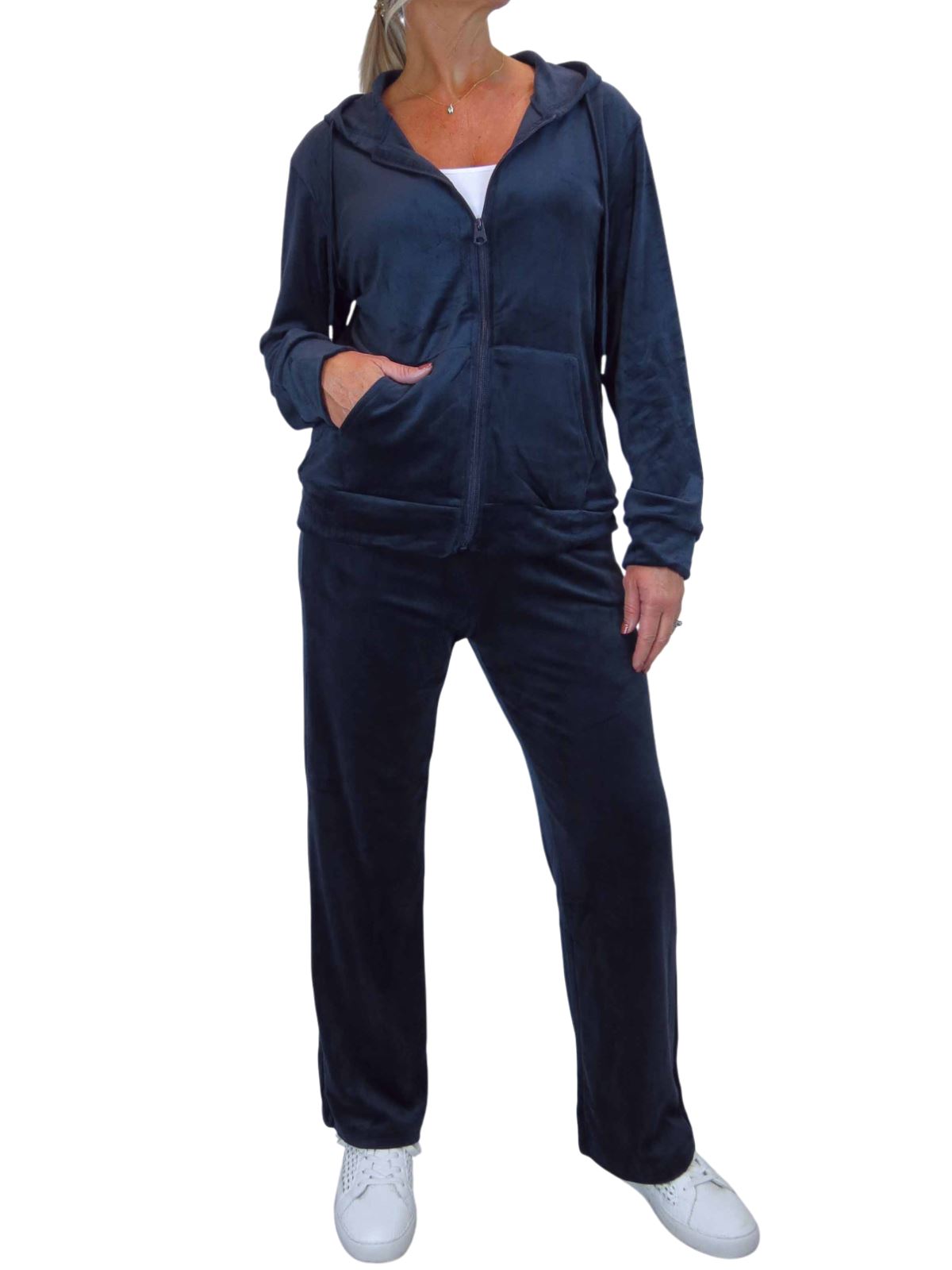 Ladies 2 Piece Velour Tracksuit Set Jogger and Zip Hoodie Casual Loungewear - Picture 20 of 38