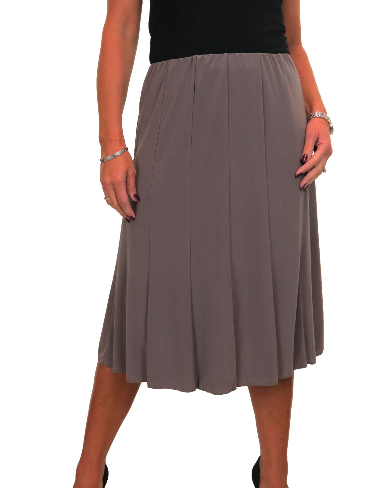 Womens Below Knee Panel Swing Flare Skirt Soft Stretch Fully Lined 822
