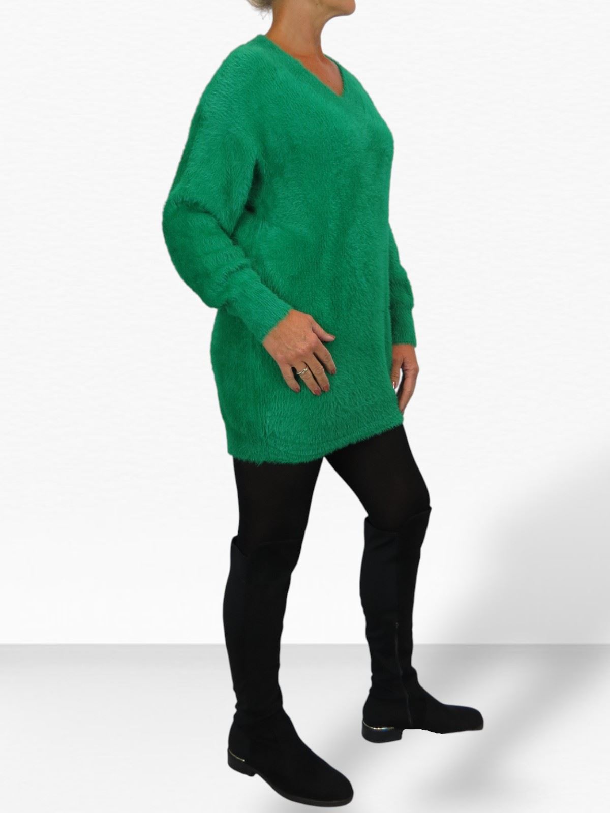 Damen Strick V Ausschnitt Pullover Kleid weich und kuschelig Strick Winterkleid Langarm - Bild 51 von 69