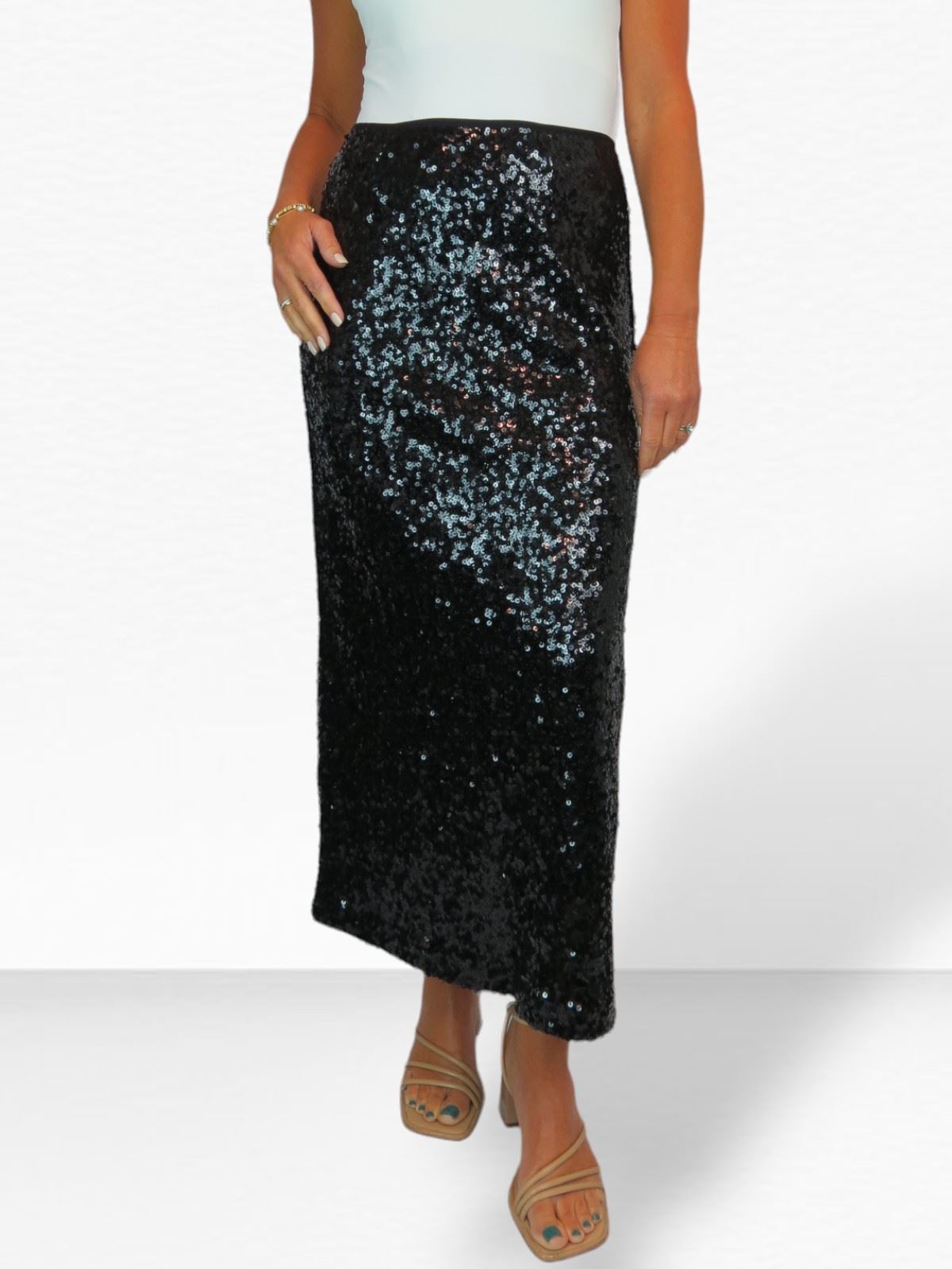 Maxi falda de lentejuelas Paulo Due con división lateral elegante forrada 8-22 - Imagen 11 de 62