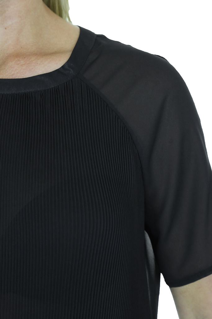 Ladies Pleated Round Neck Top Sheer Chiffon Blouse Short Sleeve Shirt 8 - 10 - Picture 5 of 18