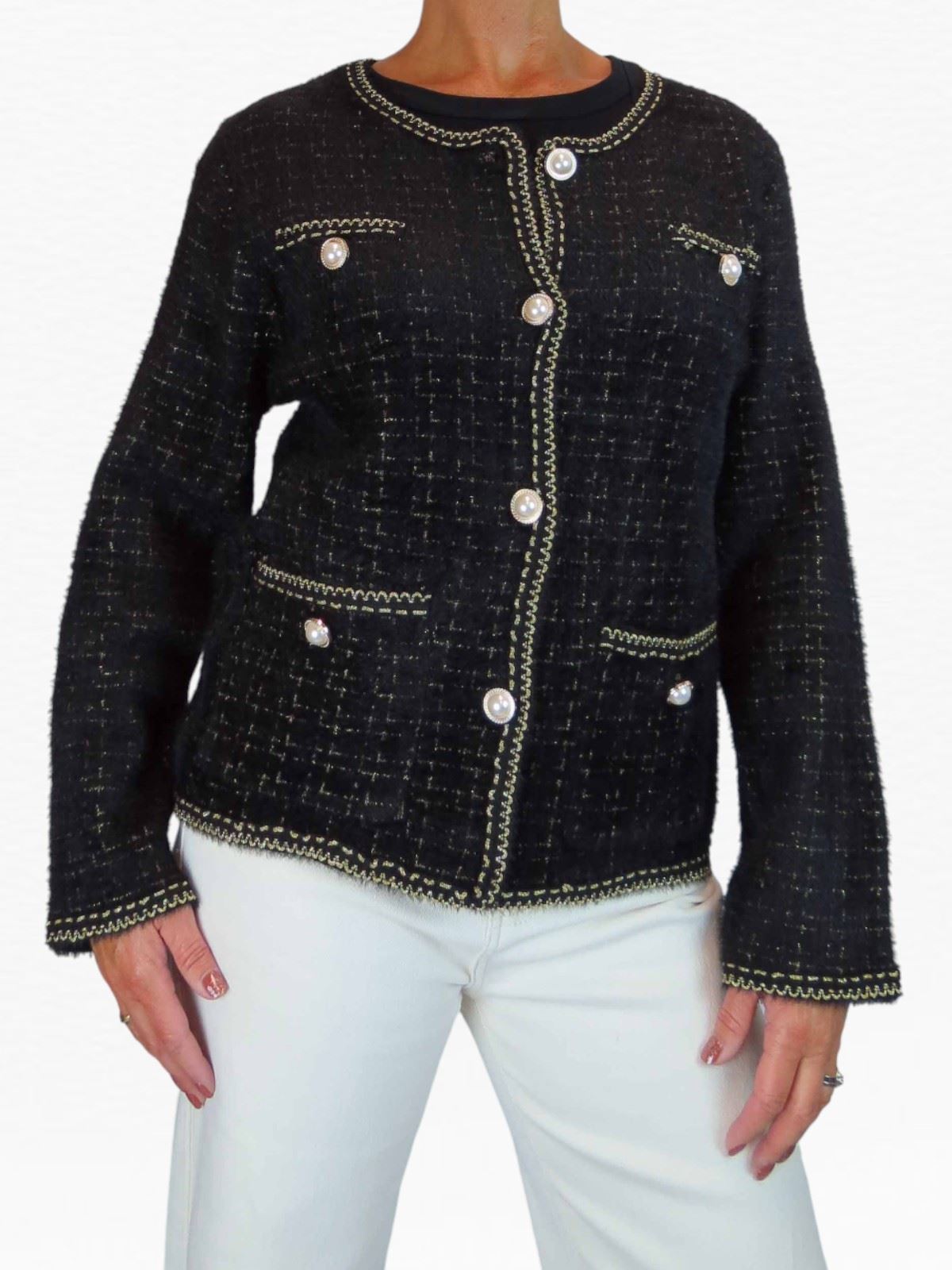 Damen weiche Strick Crop Jacke mit Perlen Knöpfe Elegant Cardigan Stil 10-18 - Bild 13 von 22