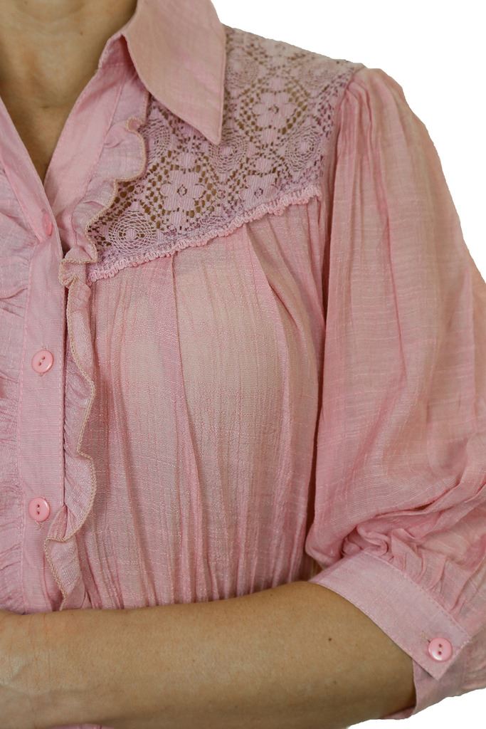 Womens Crochet Lace Collar Blouse Ruffle Button Up Shirt Casual Size 8-16 - Picture 23 of 28
