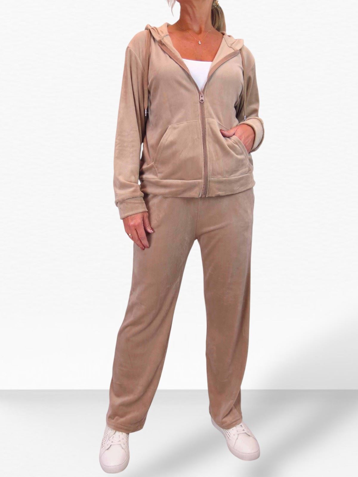 Ladies 2 Piece Velour Tracksuit Set Jogger and Zip Hoodie Casual Loungewear - Picture 13 of 38