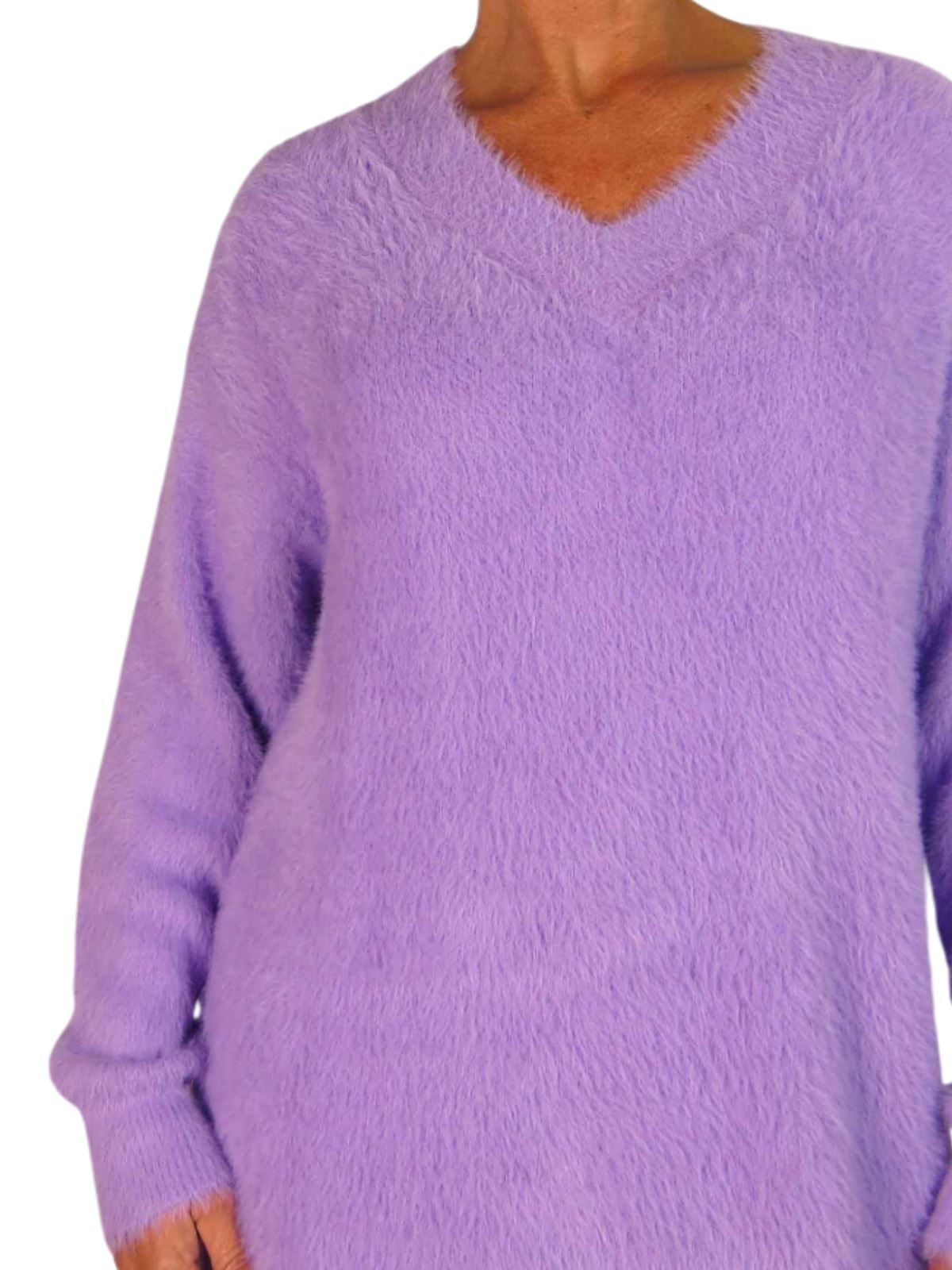 Damen Strick V Ausschnitt Pullover Kleid weich und kuschelig Strick Winterkleid Langarm - Bild 59 von 69