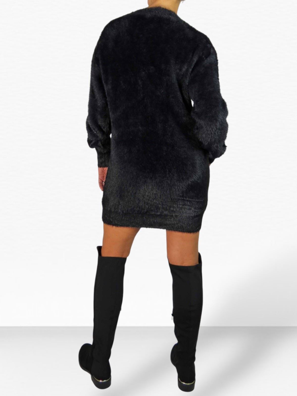 Damen Strick V Ausschnitt Pullover Kleid weich und kuschelig Strick Winterkleid Langarm - Bild 43 von 69