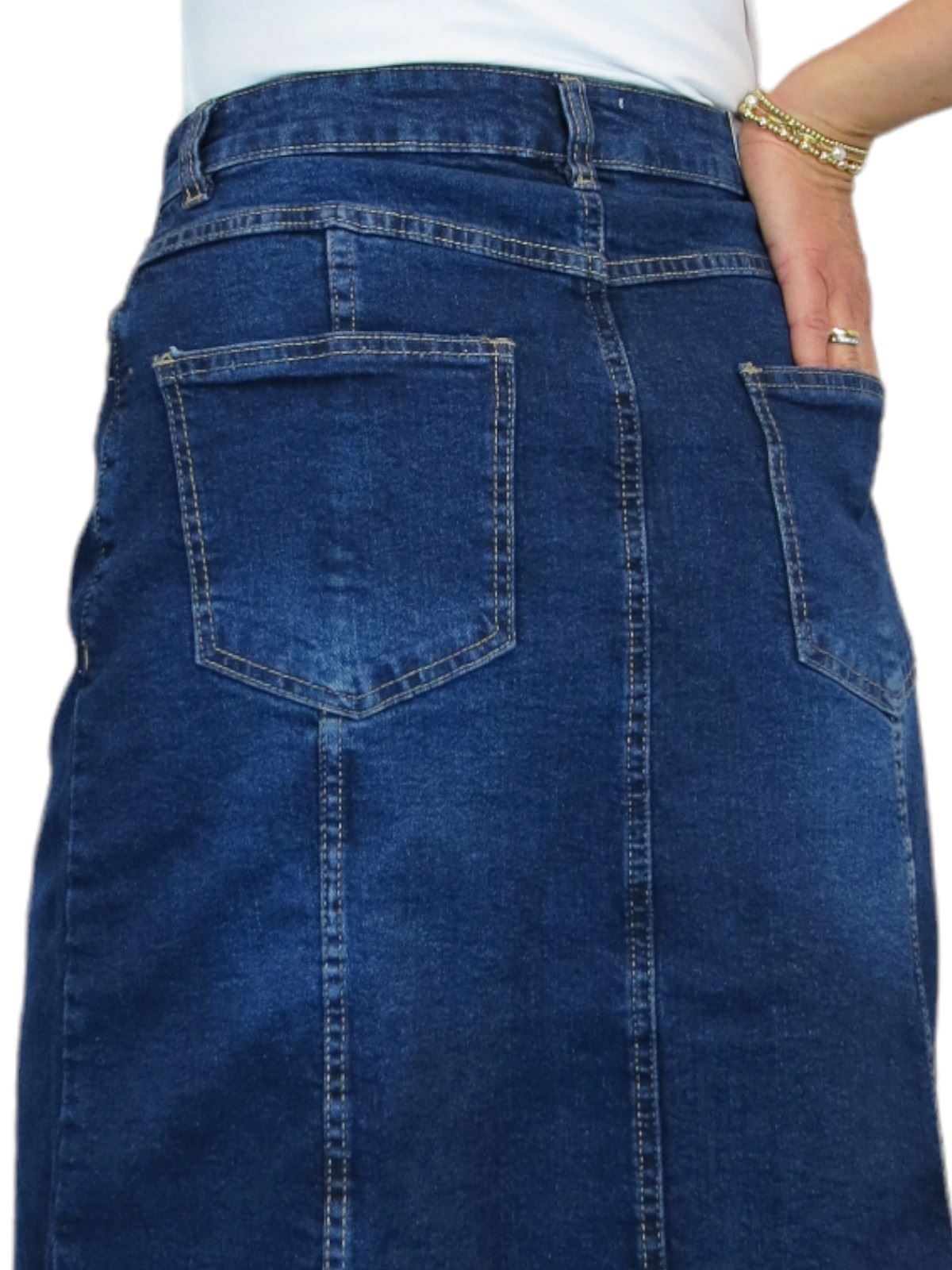 Ladies Stretch Denim A Line Jeans Skirt Knee Length Flared Pannel Skirt 10-22 - Picture 24 of 42