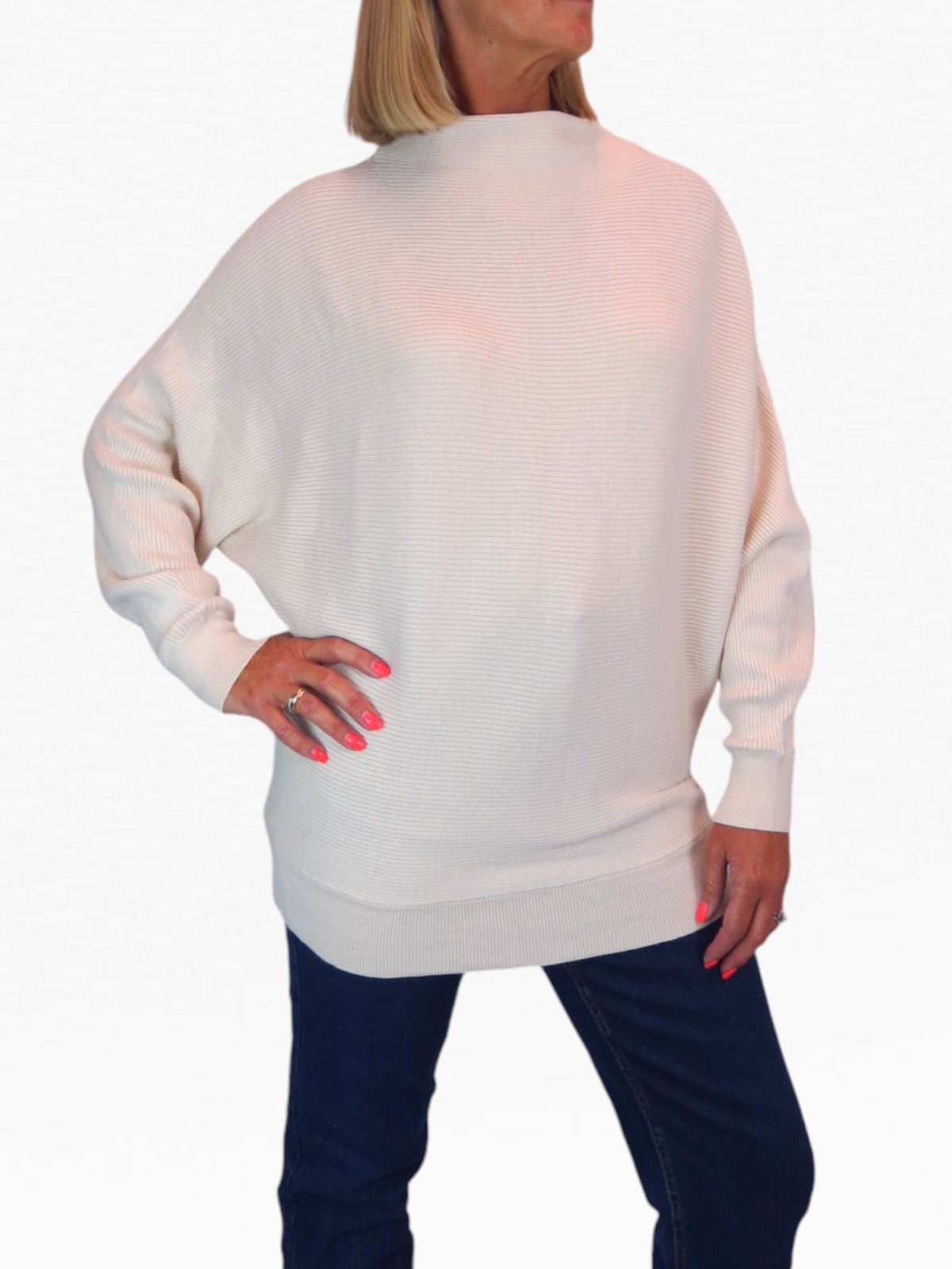 Ladies Rib Turtle Neck Batwing Jumper Soft Knit Long Sleeve Pullover Top 6 - 10 - Picture 11 of 33