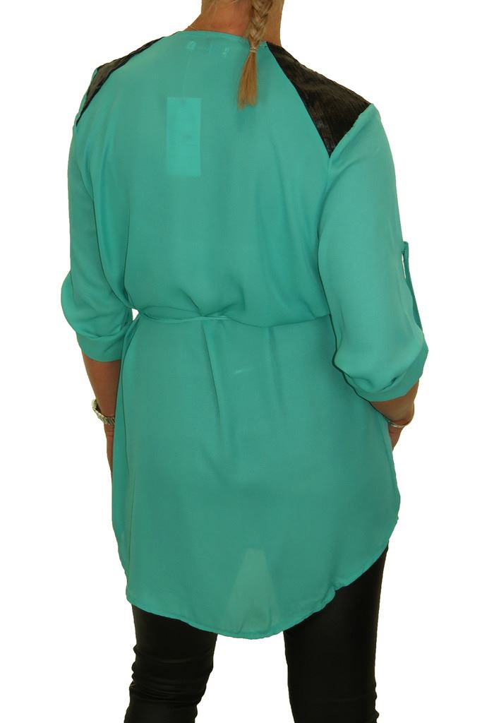 Ladies Zip V Neck Loose Georgette Blouse Shirt Smart Casual 3/4 Sleeve Top 8-16 - Picture 16 of 22