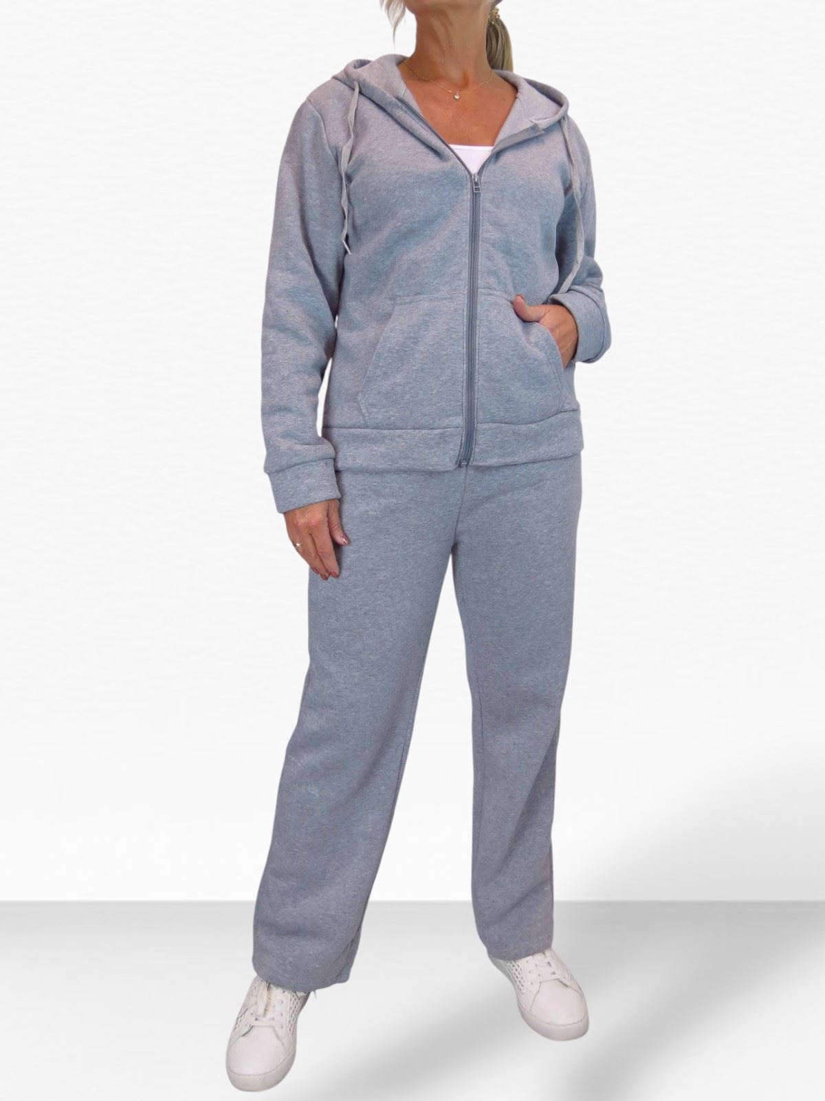 Damen 2 teiliges Fleece Trainingsanzug Set Jogger und Zip Hoodie Freizeit Loungewear - Bild 12 von 29