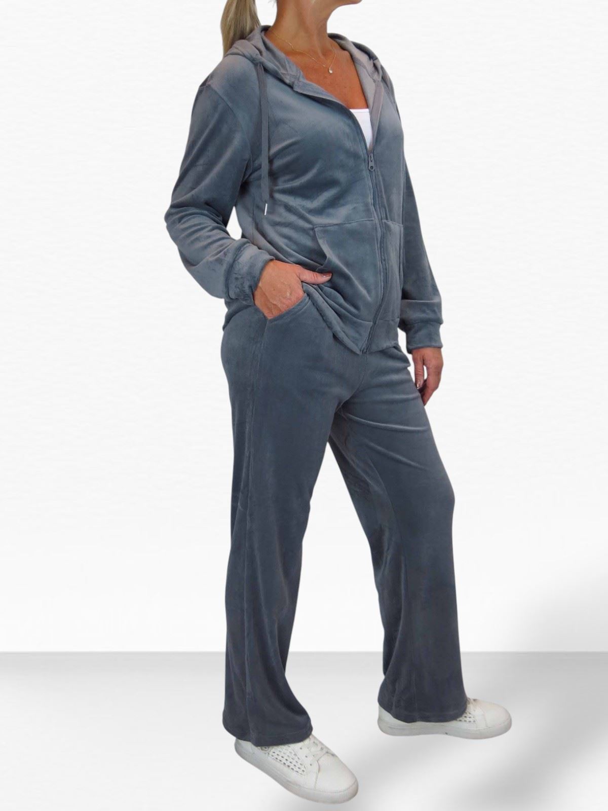 Ladies 2 Piece Velour Tracksuit Set Jogger and Zip Hoodie Casual Loungewear - Picture 33 of 38