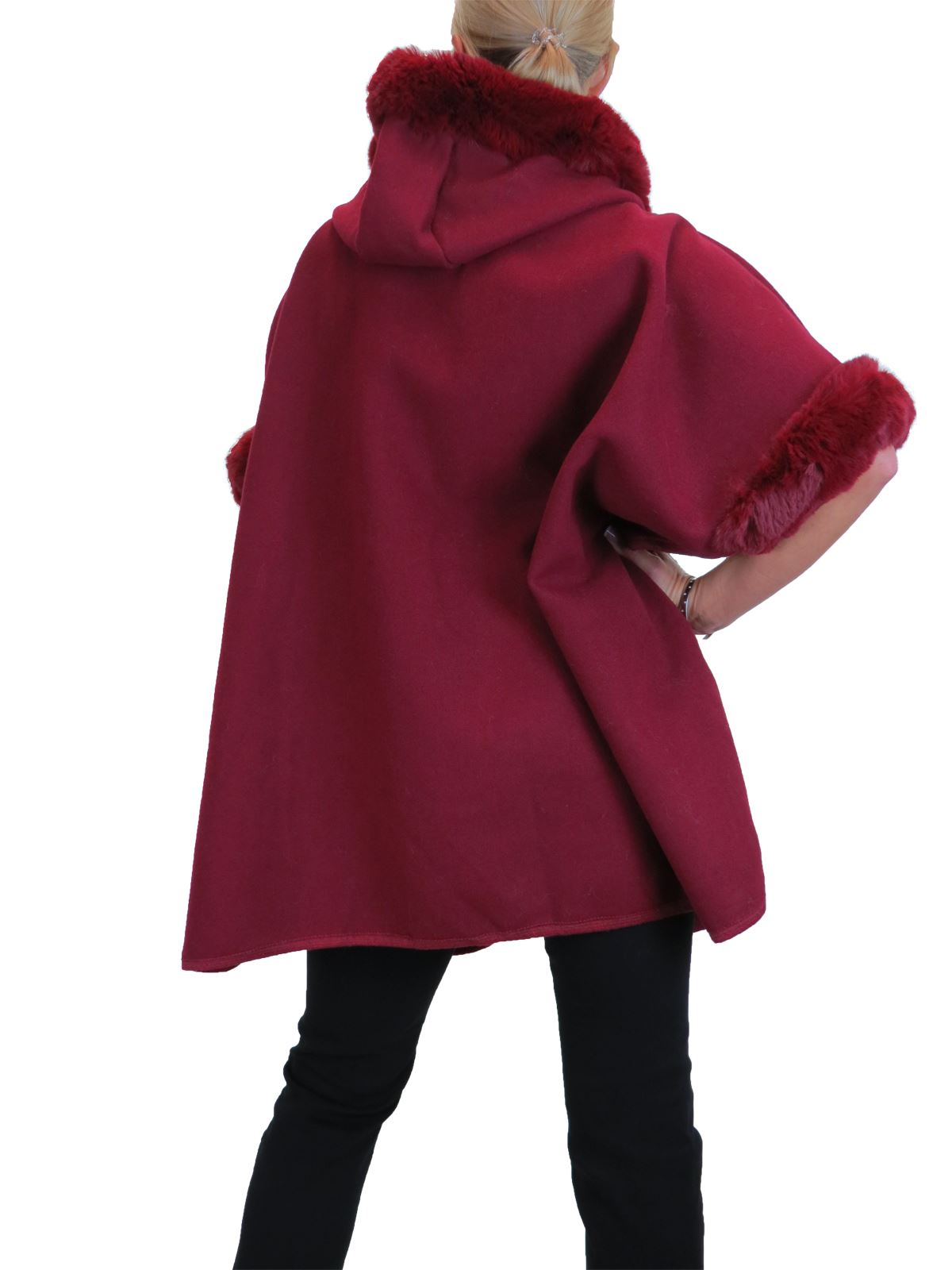 Womens Fleece Feel Hooded Poncho Cape Blanket Faux Fur Trim 10 22 Ebay