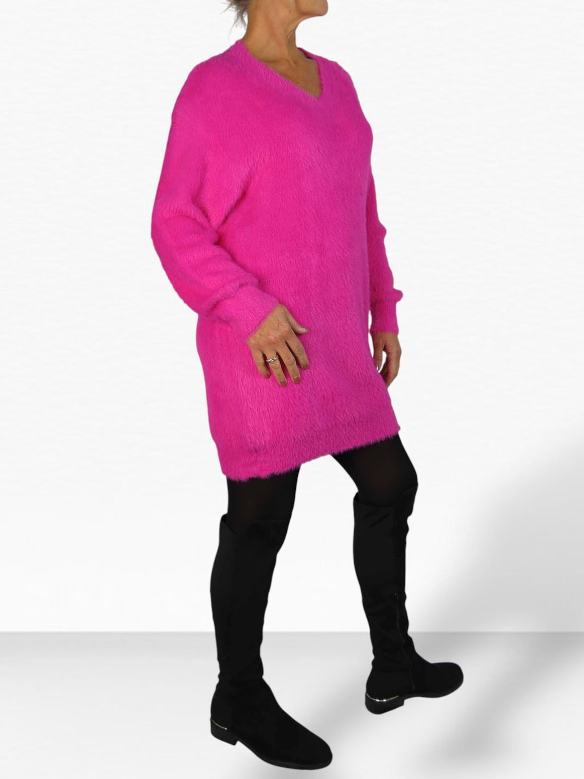 Damen Strick V Ausschnitt Pullover Kleid weich und kuschelig Strick Winterkleid Langarm - Bild 65 von 69