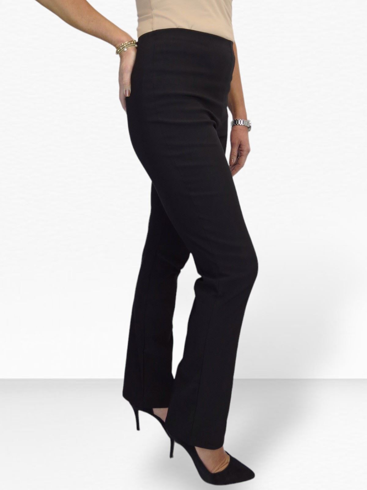 Women s Bengaline Pull On Trousers Elasticated High Waist Straight Leg 