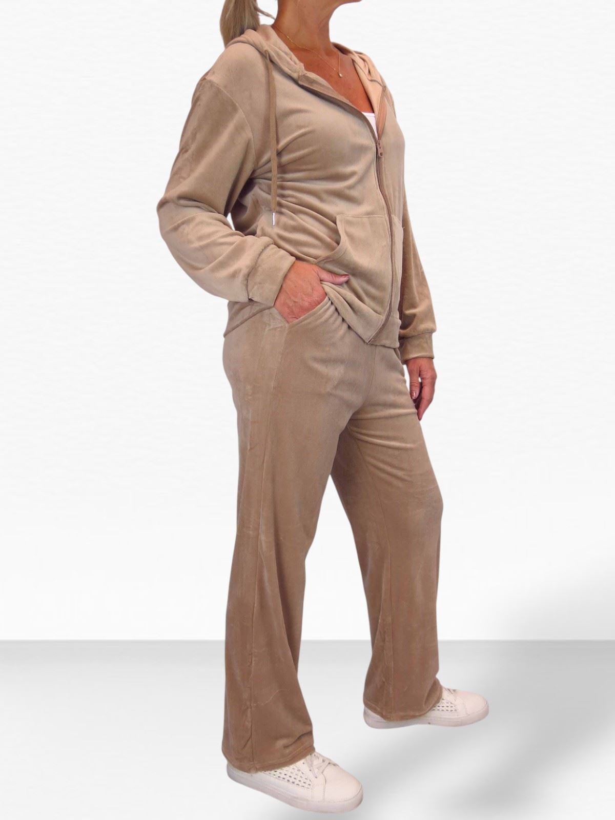 Ladies 2 Piece Velour Tracksuit Set Jogger and Zip Hoodie Casual Loungewear - Picture 9 of 38
