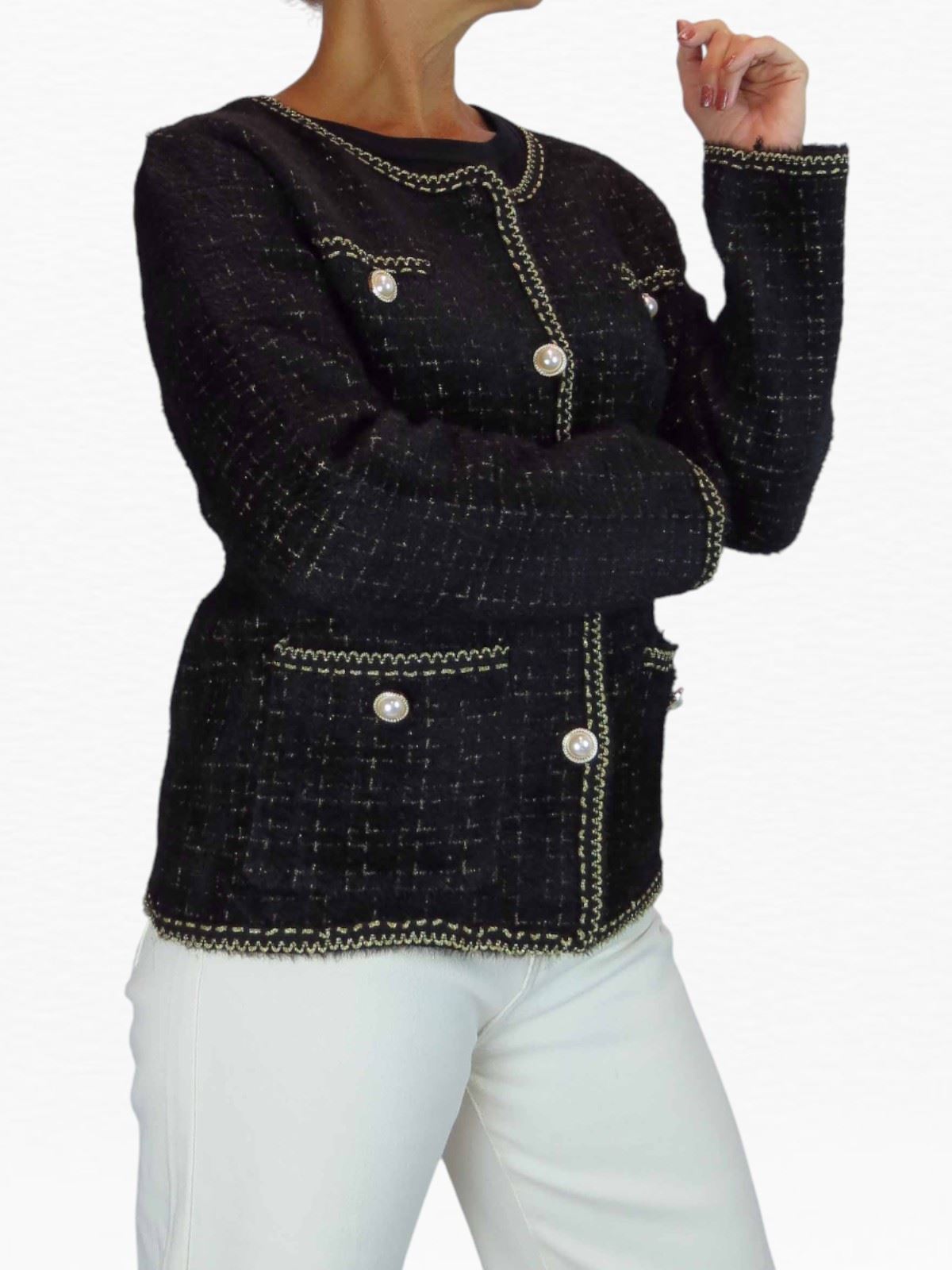 Damen weiche Strick Crop Jacke mit Perlen Knöpfe Elegant Cardigan Stil 10-18 - Bild 9 von 22