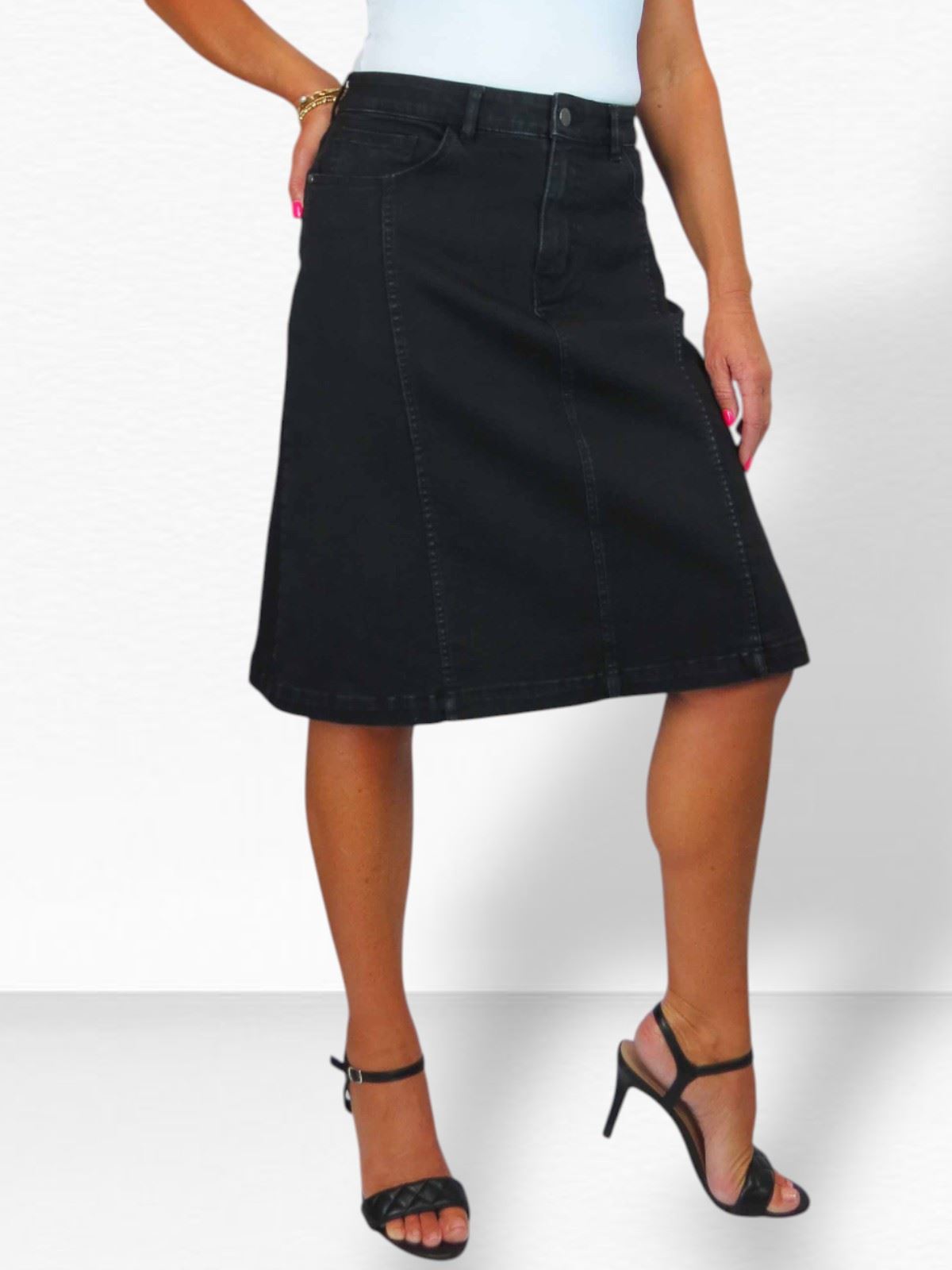 Damen A-Linie Stretch Denim Rock Knielang Freizeit Jeansrock 10-22 - Bild 12 von 42