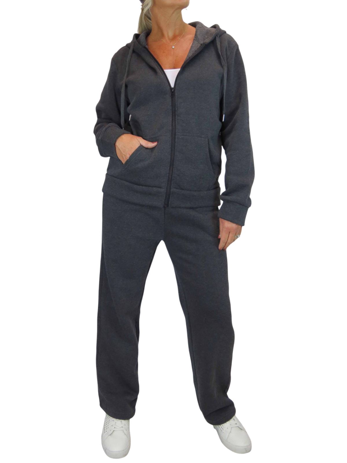 Damen 2 teiliges Fleece Trainingsanzug Set Jogger und Zip Hoodie Freizeit Loungewear - Bild 27 von 29