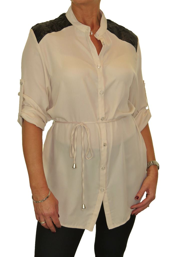 Damen Smart Langarm Knopfleiste Tunika Bluse fein weiches Gefühl Shirt Top 8-16 - Bild 3 von 22