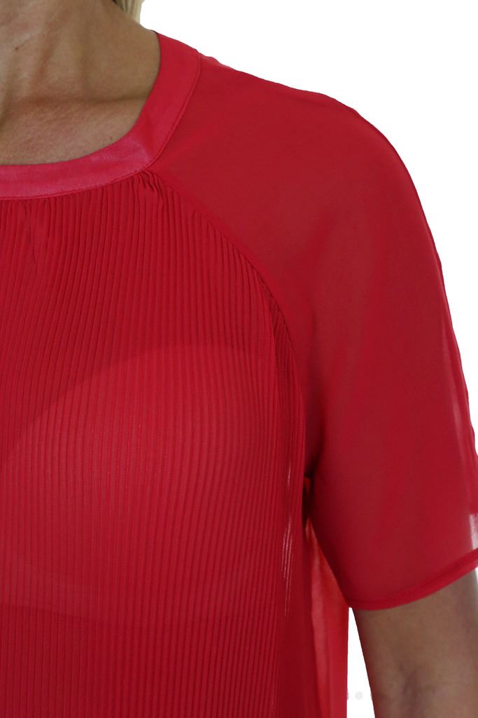 Ladies Pleated Round Neck Top Sheer Chiffon Blouse Short Sleeve Shirt 8 - 10 - Picture 17 of 18