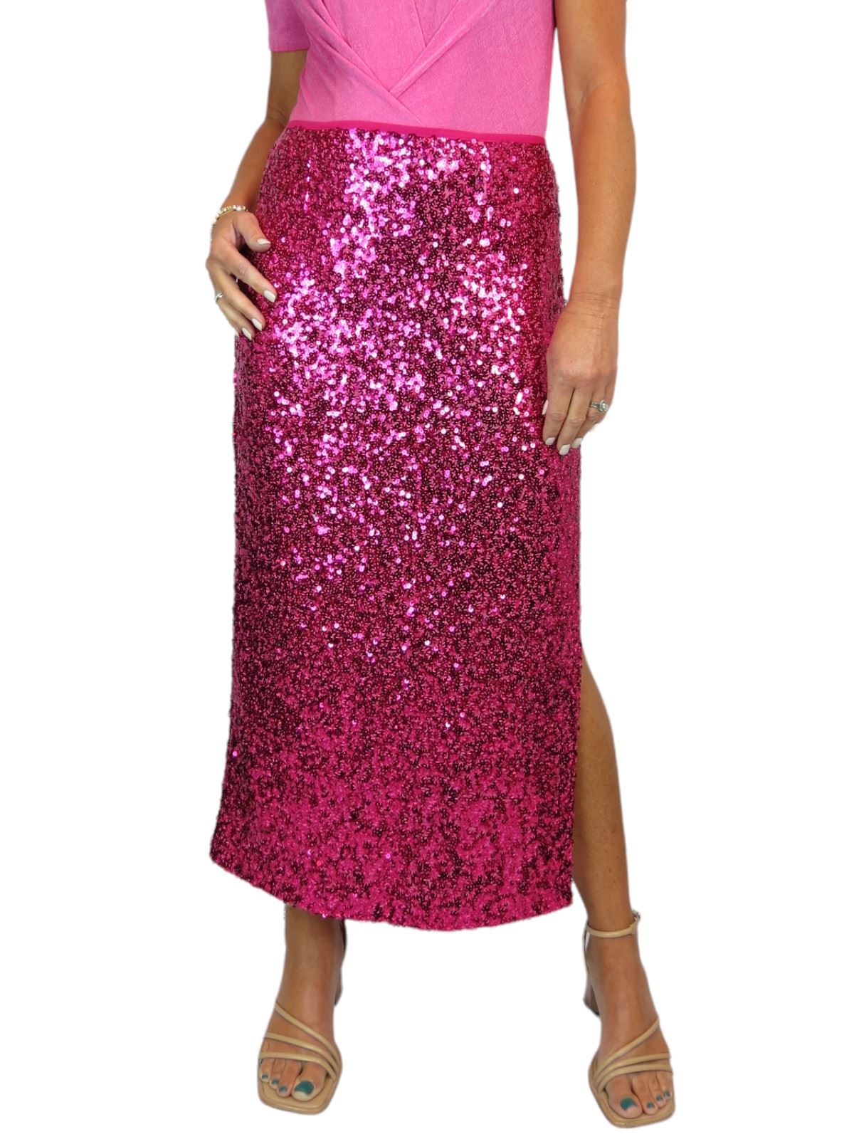 Maxi falda de lentejuelas Paulo Due con división lateral elegante forrada 8-22 - Imagen 54 de 62