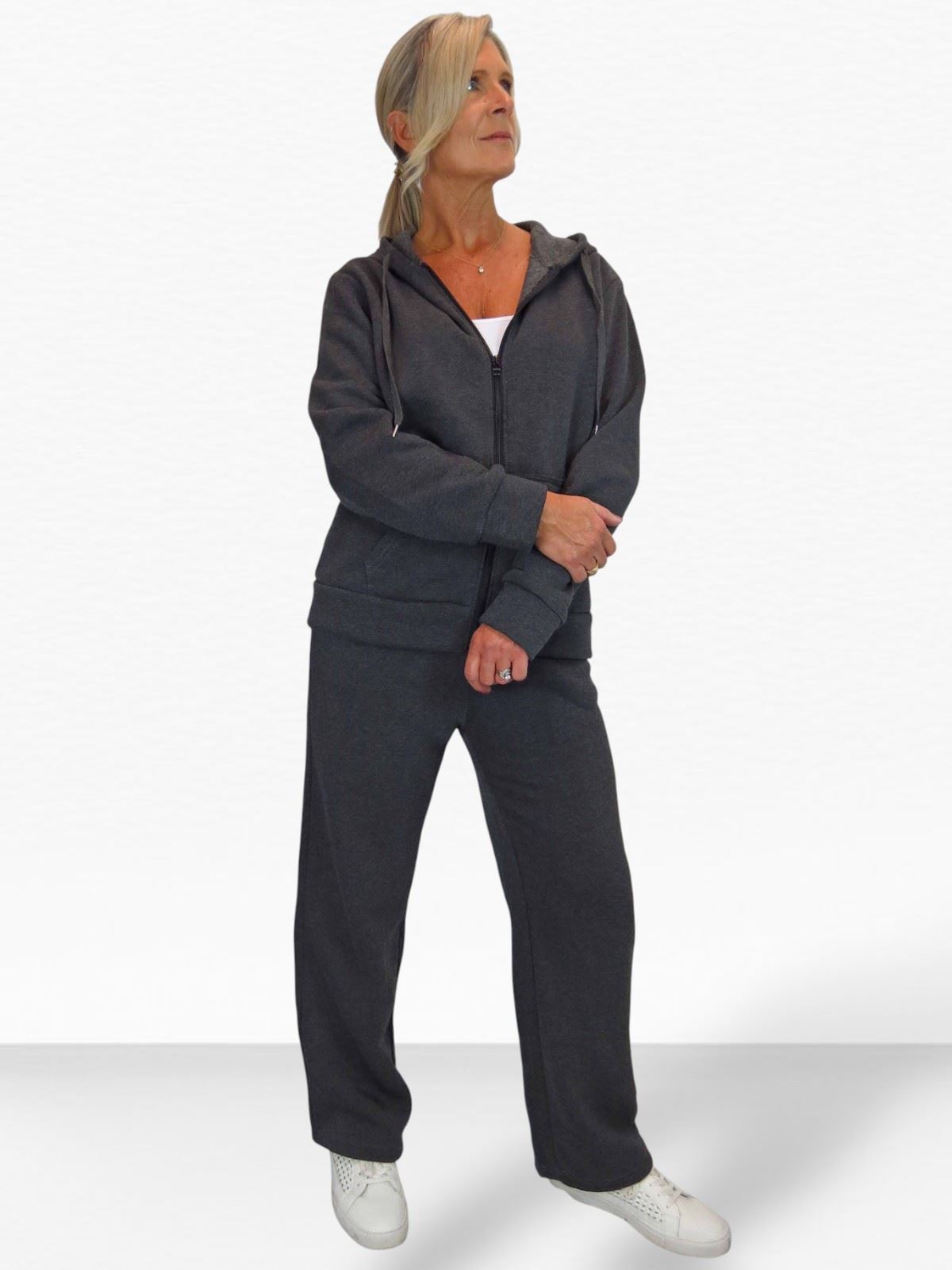 Damen 2 teiliges Fleece Trainingsanzug Set Jogger und Zip Hoodie Freizeit Loungewear - Bild 26 von 29