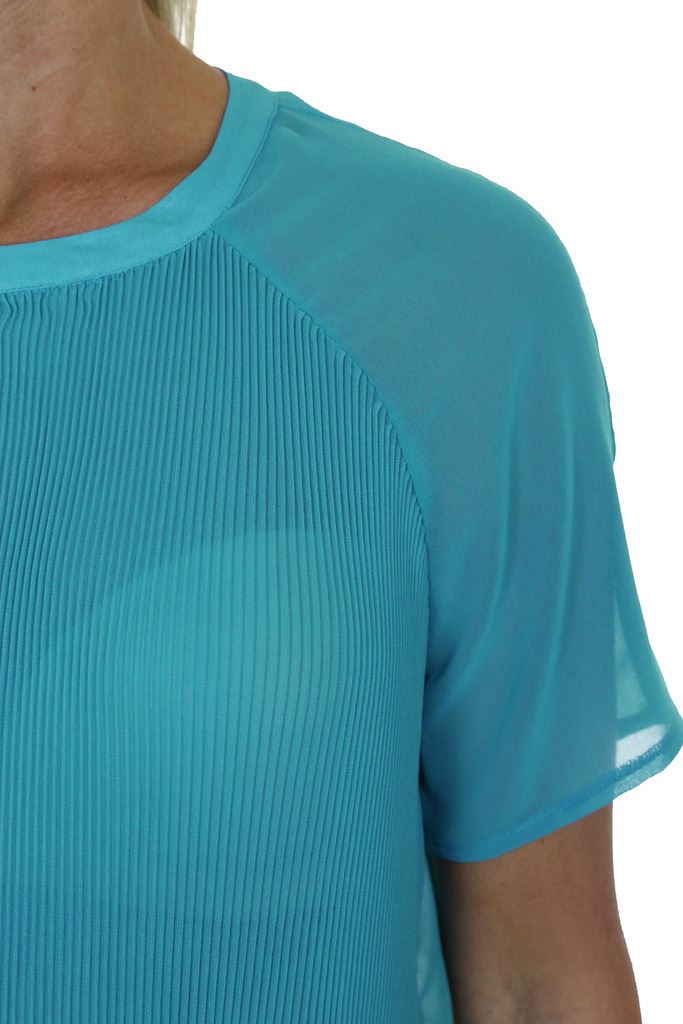 Ladies Pleated Round Neck Top Sheer Chiffon Blouse Short Sleeve Shirt 8 - 10 - Picture 9 of 18
