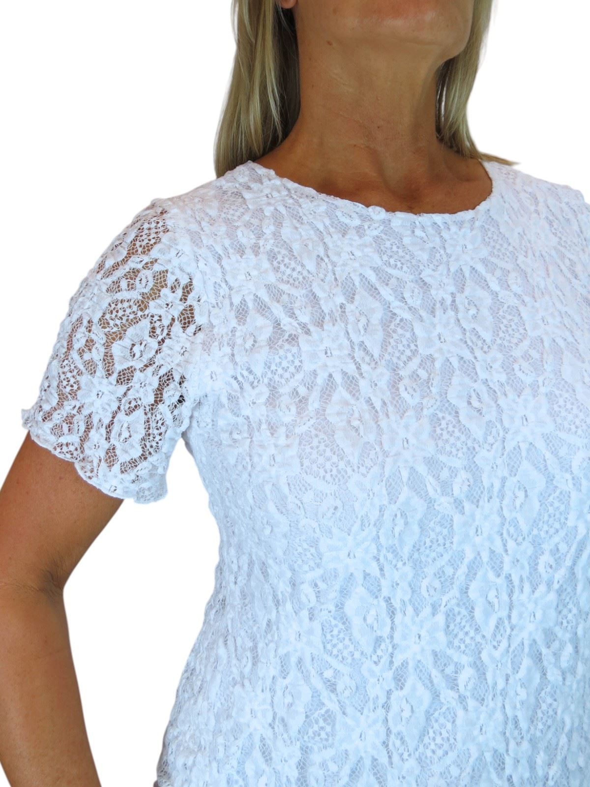 Damen Elegant Stretch Häkel Spitze Top Kurzarm Komplett Gefüttert 10-20 - Bild 10 von 30