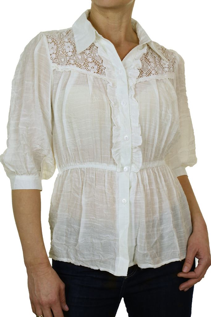 Womens Crochet Lace Collar Blouse Ruffle Button Up Shirt Casual Size 8-16 - Picture 13 of 28