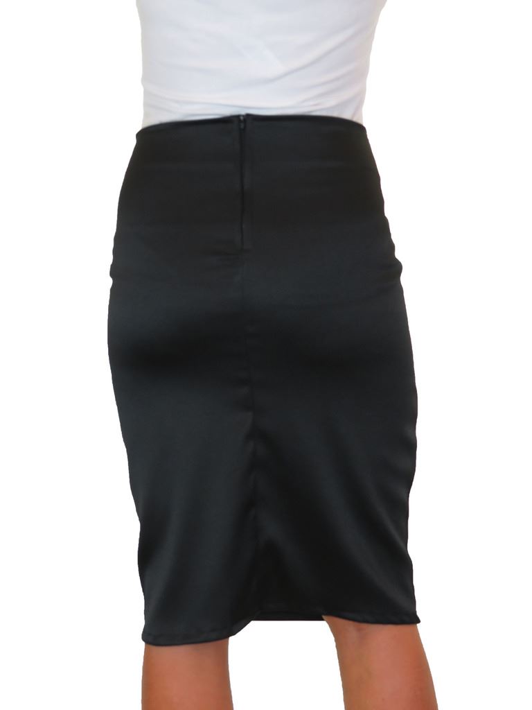 Ladies Front Slit Evening Bodycon Satin Look Pencil Skirt Party 618 eBay