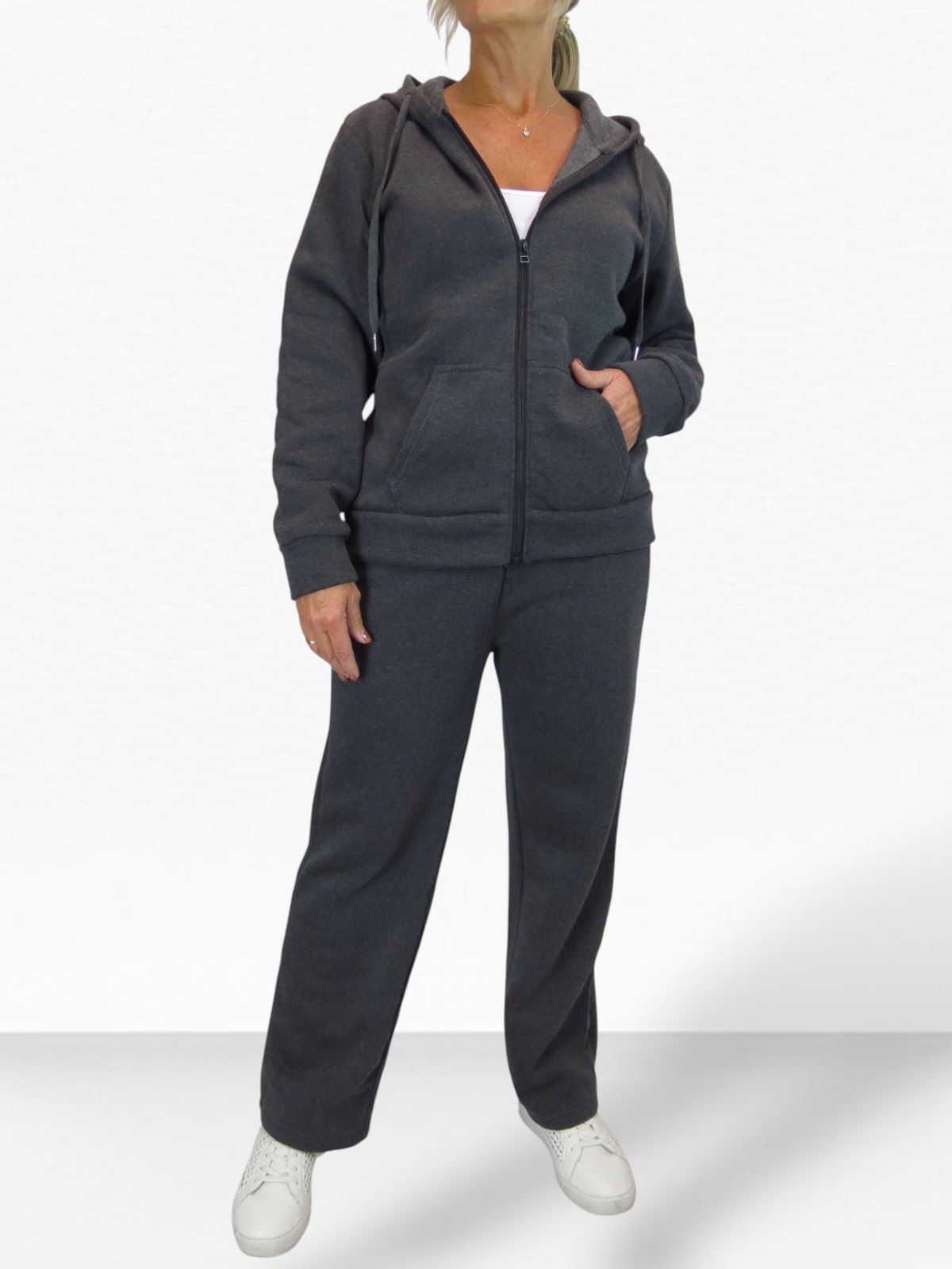 Damen 2 teiliges Fleece Trainingsanzug Set Jogger und Zip Hoodie Freizeit Loungewear - Bild 28 von 29