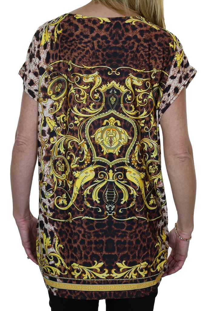Womens Diamante Animal Print Tunic Top Short Sleeve T Shirt 8-16 CLEARANCE - Picture 16 of 18