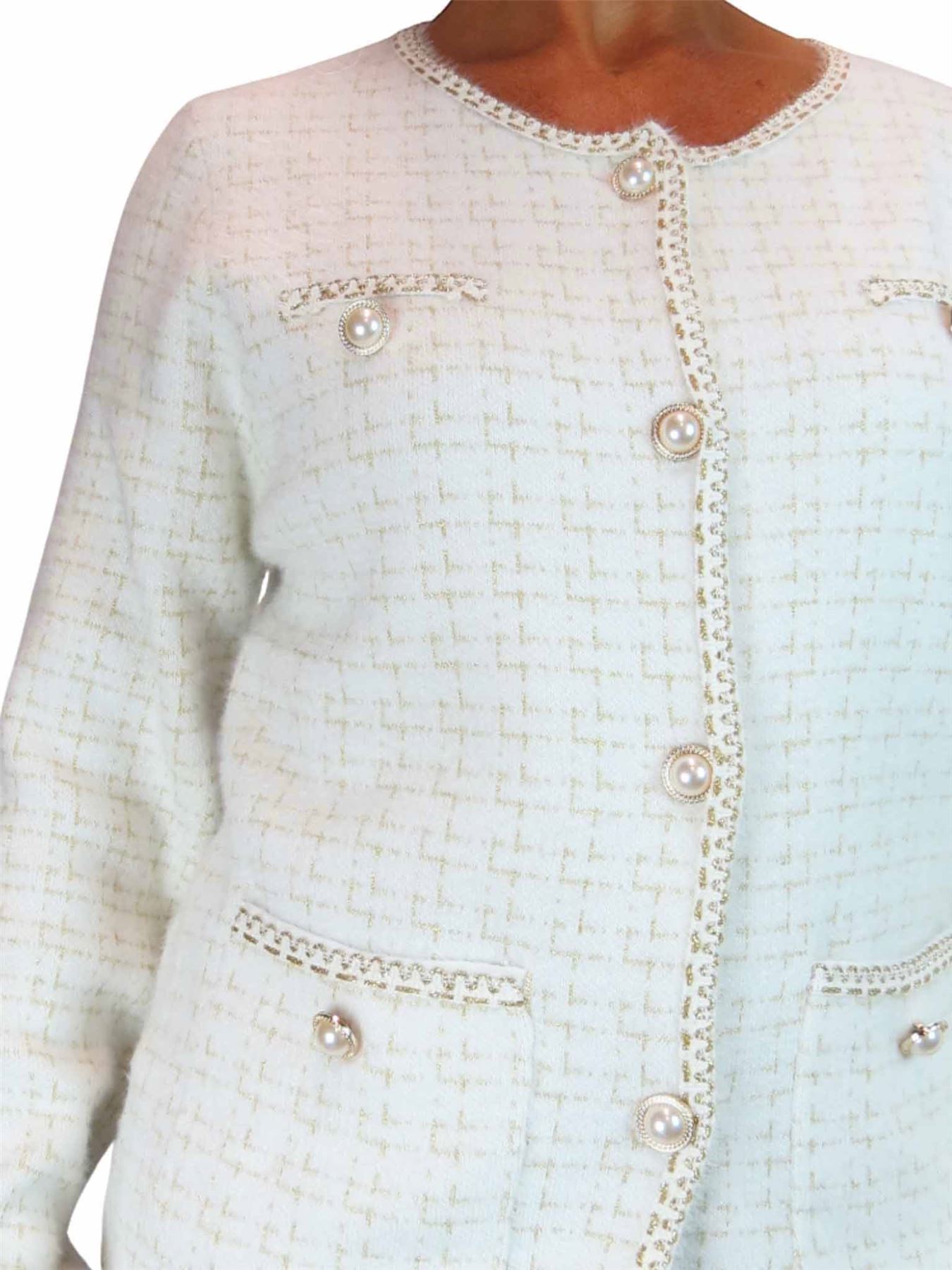 Damen weiche Strick Crop Jacke mit Perlen Knöpfe Elegant Cardigan Stil 10-18 - Bild 18 von 22