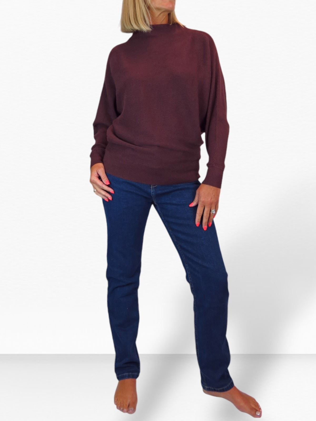 Ladies Rib Turtle Neck Batwing Jumper Soft Knit Long Sleeve Pullover Top 6 - 10 - Picture 17 of 33
