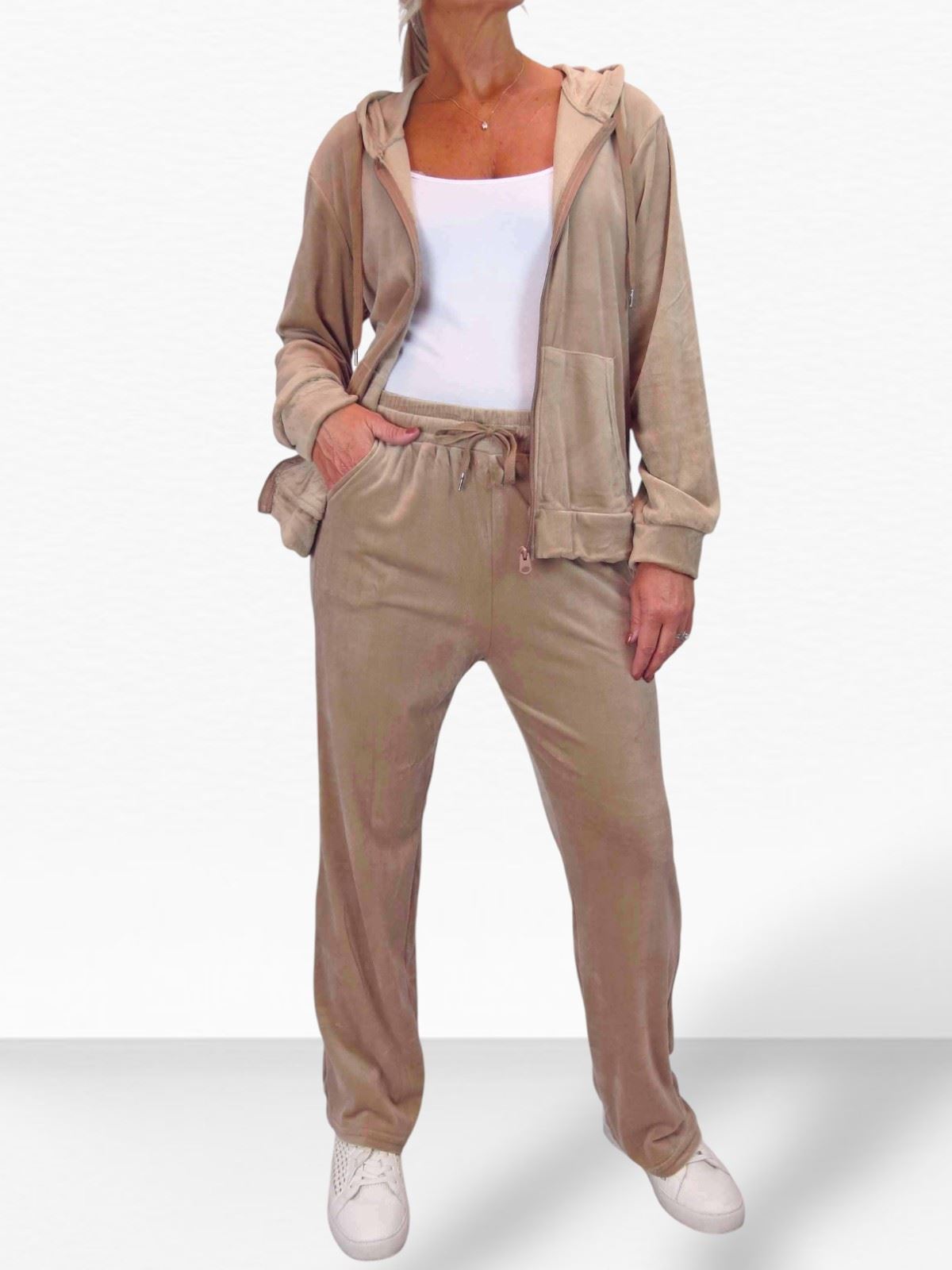 Ladies 2 Piece Velour Tracksuit Set Jogger and Zip Hoodie Casual Loungewear - Picture 7 of 38