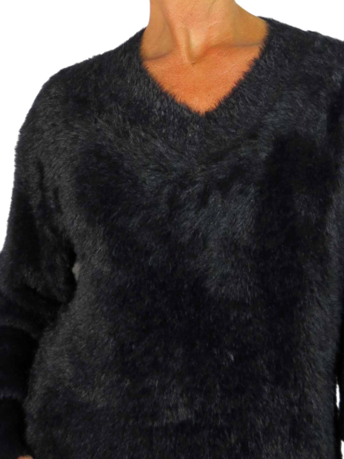 Damen Strick V Ausschnitt Pullover Kleid weich und kuschelig Strick Winterkleid Langarm - Bild 45 von 69