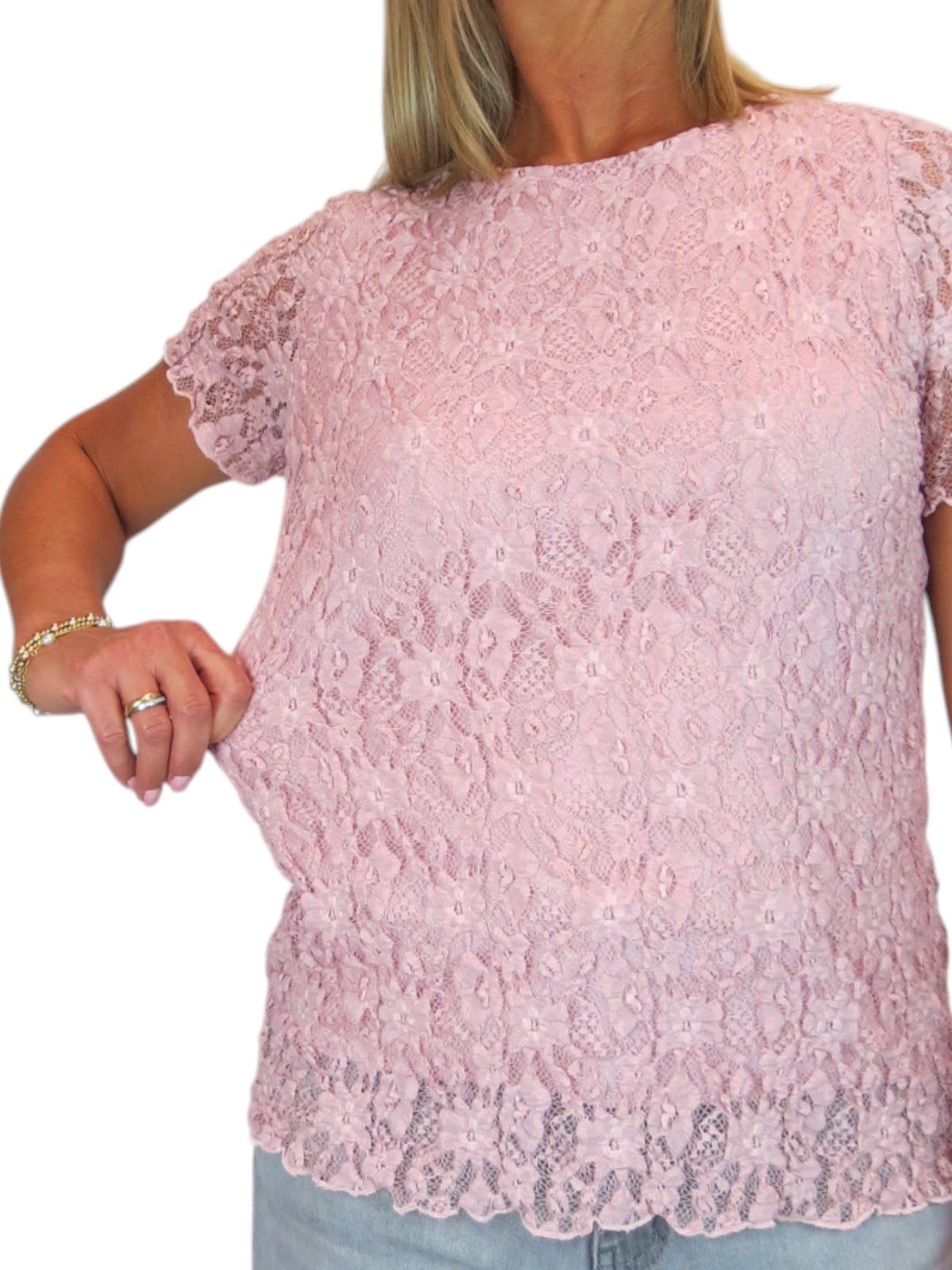 Damen Elegant Stretch Häkel Spitze Top Kurzarm Komplett Gefüttert 10-20 - Bild 15 von 30