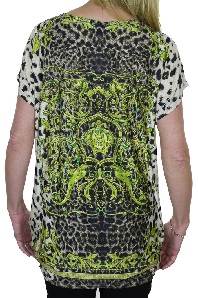 Womens Diamante Animal Print Tunic Top Short Sleeve T Shirt 8-16 CLEARANCE - Picture 8 of 18