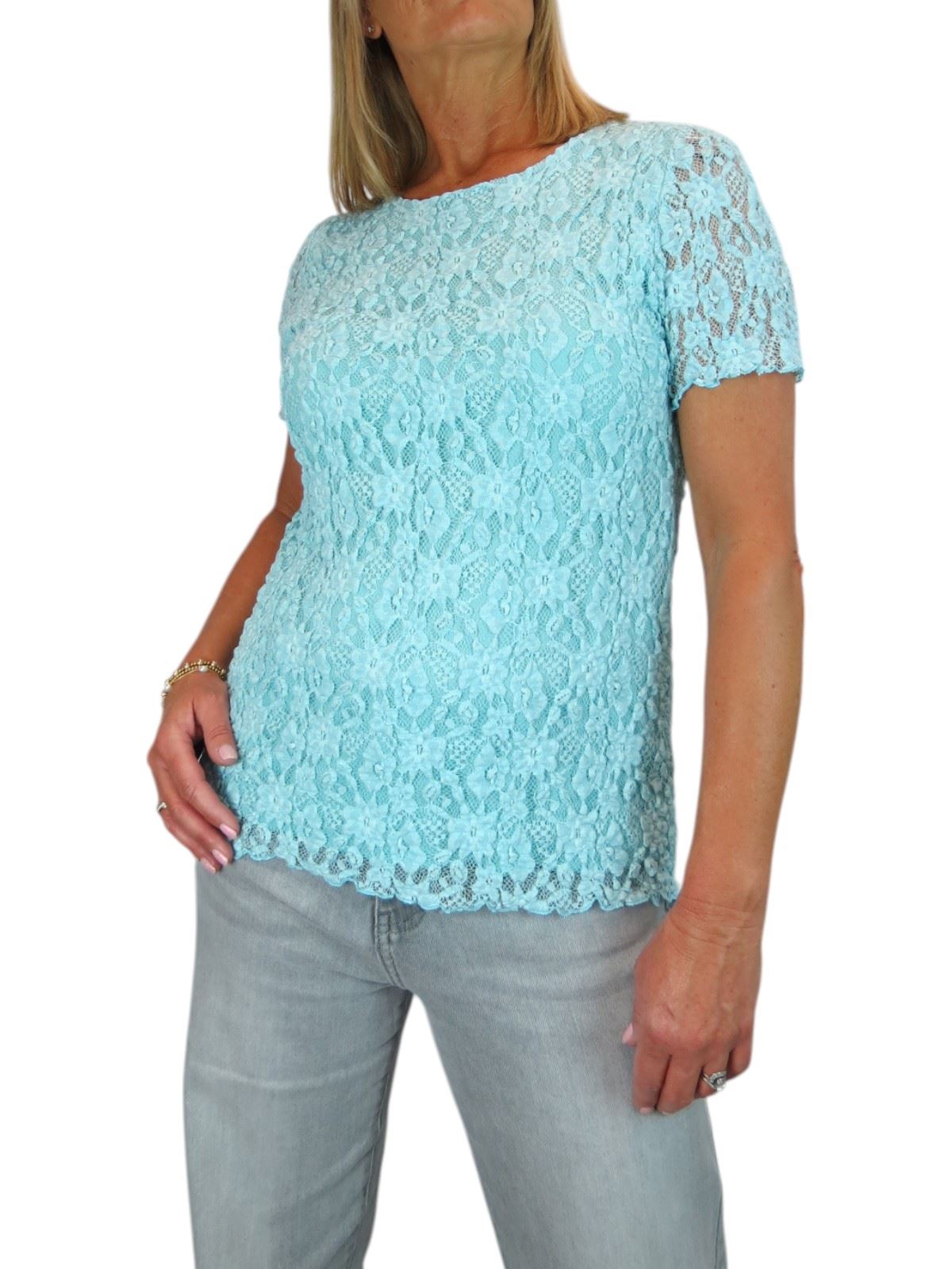 Damen Elegant Stretch Häkel Spitze Top Kurzarm Komplett Gefüttert 10-20 - Bild 25 von 30